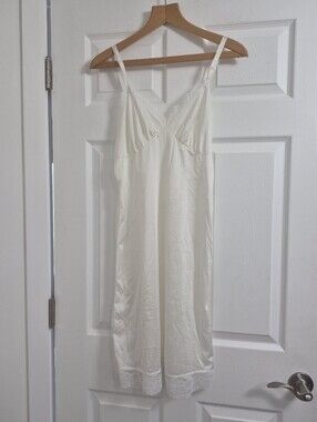 Vintage Cream Satin Lace-Trim Slip